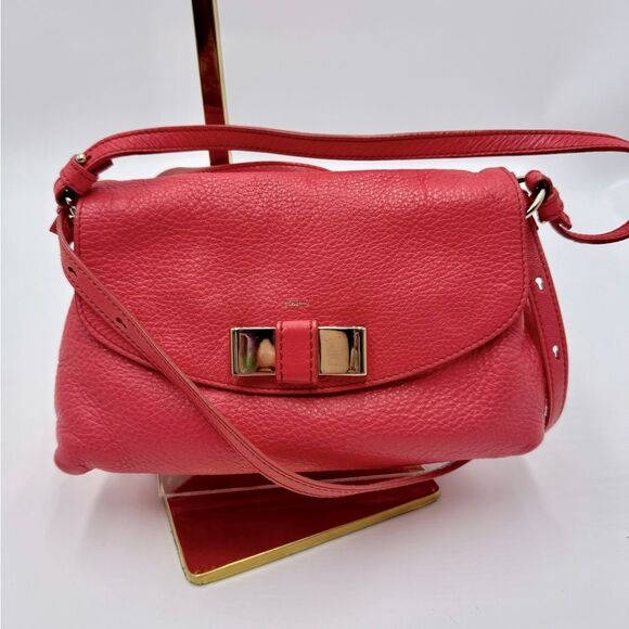 Auth Chloe Small Pink Leather Bow 2way Crossbody Bag Preloved Purse - Picture 9 of 12